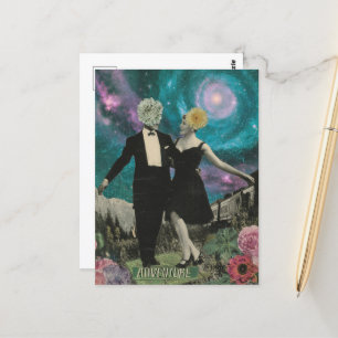 Cartão Postal Aventura Surrealista de Pessoas Dançando com Flore