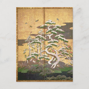 Cartão Postal Aves com flores do outono e do inverno