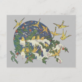 Cartão Postal Aves de neve, Holly e Neve - Natal