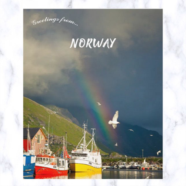 Cartão Postal Aves e Barcos Arco-Íris no Lofoten Noruega (Criador carregado)