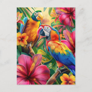 Cartão Postal Aves e Flores Tropicais