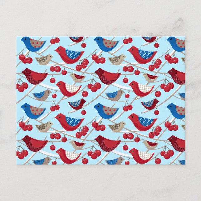 Cartão Postal Aves e maçãs de inverno (Frente)
