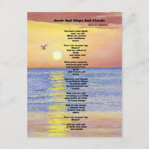 CARTÃO POSTAL AVES E NAVIOS E NUVENS