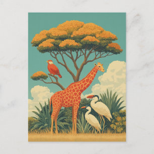 Cartão Postal Aves Girafa e Safari