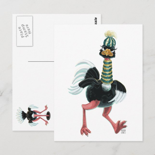 Cartão Postal Avestruz Ártico em Fuga (Frente/Verso)