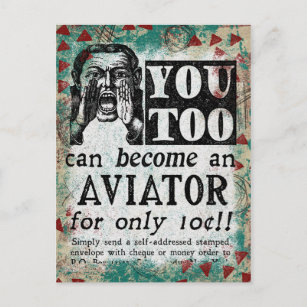 Cartão Postal Aviador - Retrô de Vintagem Engraçado