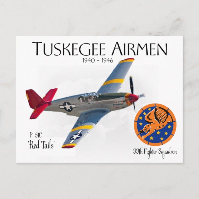 Cartão Postal Aviadores de Tuskegee 1940-1946 WW II (Frente)