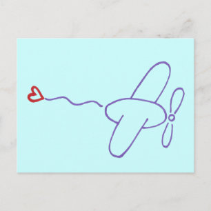 Cartão Postal Avião com coração