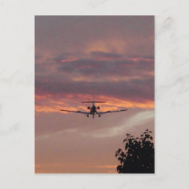 Cartão Postal Avião Comercial Aterrissando Ao Pôr do Sol