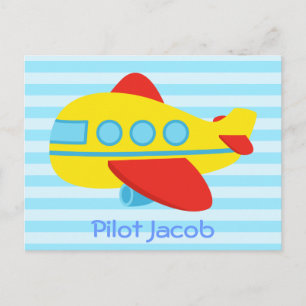 Cartão Postal Avião de Passageiros Fofo e Colorido para Pequenos