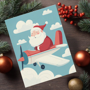 Cartão Postal Avião do Papai Noel Vintage Nuvens & Foto Aviação