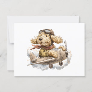 Cartão Postal Avião-piloto Cachorro Goldendoododle