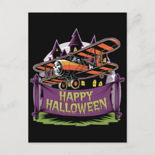 Cartão Postal Avião sobrevoando faixa feliz do halloween