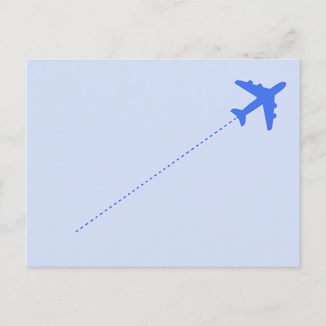 Cartão Postal avião viagem azul com linha pontilhada (Frente)