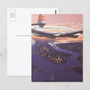 Cartão Postal Avião Vintage sobre o rio Hudson, Nova Iorque