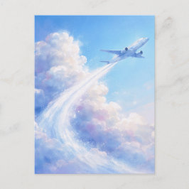 Cartão Postal Avião Voando Alto - Estilo de Pintura em Pastel