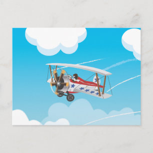 Cartão Postal Aviões biplanos de desenho animado fofos