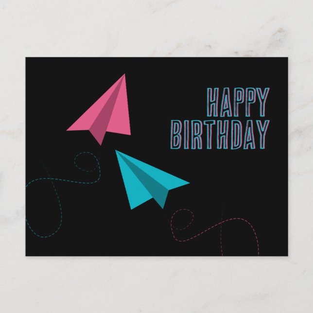 Cartão Postal Aviões de Papel Feliz Aniversário (Frente)