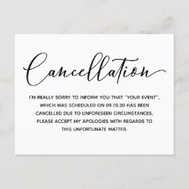 Cartão Postal Aviso de Cancelamento de Evento Simples
