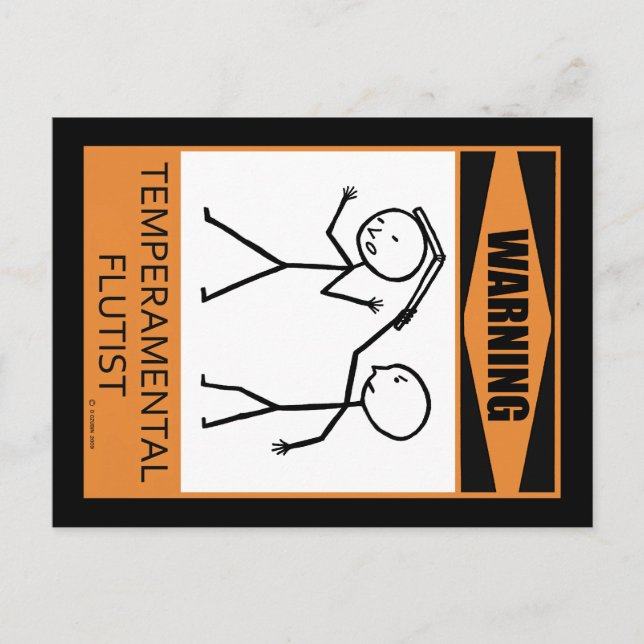 Cartão Postal Aviso! Flautista temperamental (Frente)