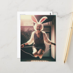 Cartão Postal Avó Adorável Páscoa Coelhinha Jumping Rope