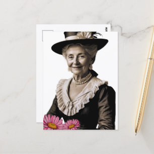 Cartão Postal Avó Antiga Com Flores Rosas