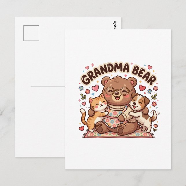 Cartão Postal Avó Urso Cute Abraço (Frente/Verso)