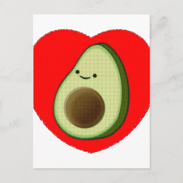 Cartão Postal Avocado Bonito No Coração Vermelho (Frente)