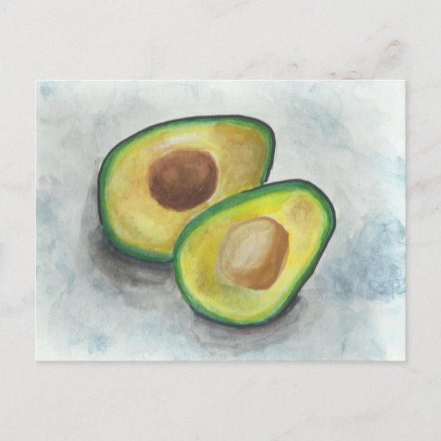 Cartão Postal Avocado em Watercolor (Frente)