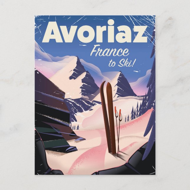 Cartão Postal Avoriaz, poster de viagens de Esqui Francês (Frente)