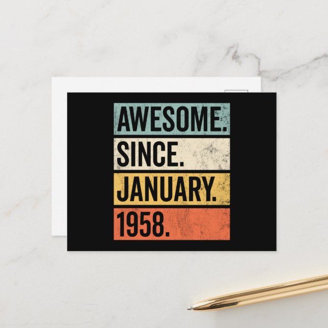 Cartão Postal Awesome Since January 1958 Birthday (Frente/Verso In Situ)