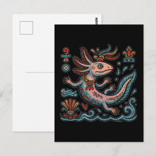 Cartão Postal Axolote Azteca Xolotl pedra erodida tribal arte bo