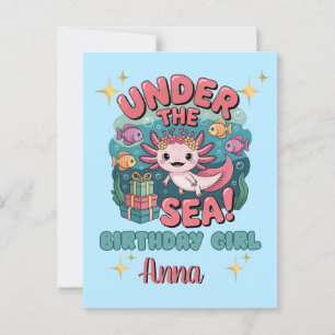 Cartão Postal Axolote Sob o Mar Menina de Aniversário Fofa Ocean