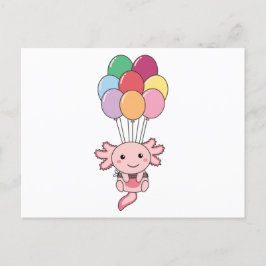 Cartão Postal Axolote Voa Com Balões Coloridos