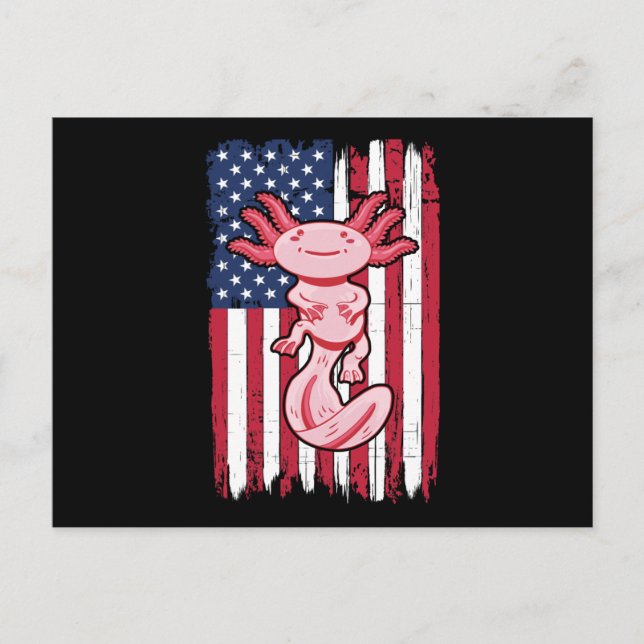 Cartão Postal Axolotl American Flag Gift EUA 4° de julho (Frente)