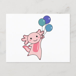 Cartão Postal Axolotl Animal Doce Voa Com Balões Para Cima