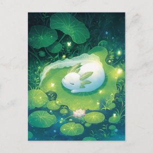 Cartão Postal Axolotl Branco Adormecido em Folha de Lótus Reluze