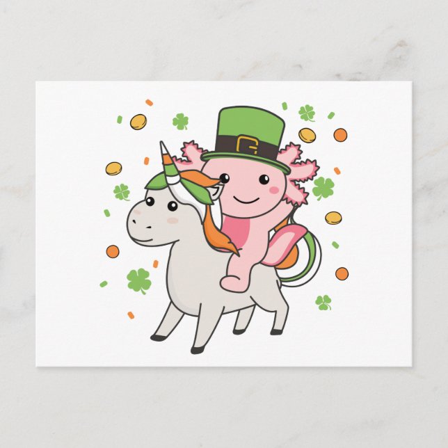Cartão Postal Axolotl com Rua Unicorn. Dia de Patrick Irlanda Po (Frente)