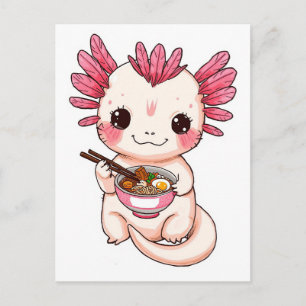 Cartão Postal Axolotl fofo da moda comendo ramen Japonês