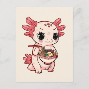 Cartão Postal Axolotl fofo da moda comendo ramen japonês