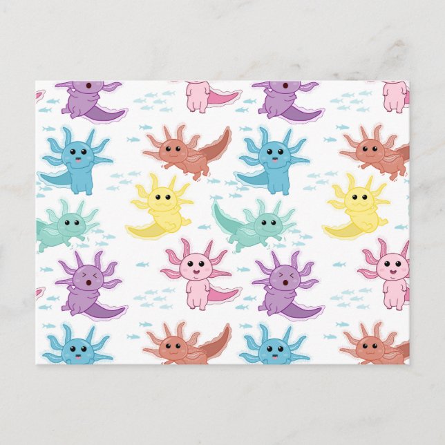 Cartão Postal Axolotl Kids Cute Salamander Patterno (Frente)