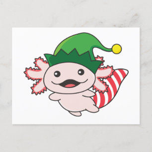 Cartão Postal Axolotl Merry Christmas Winter Elf Axolotl Postcar