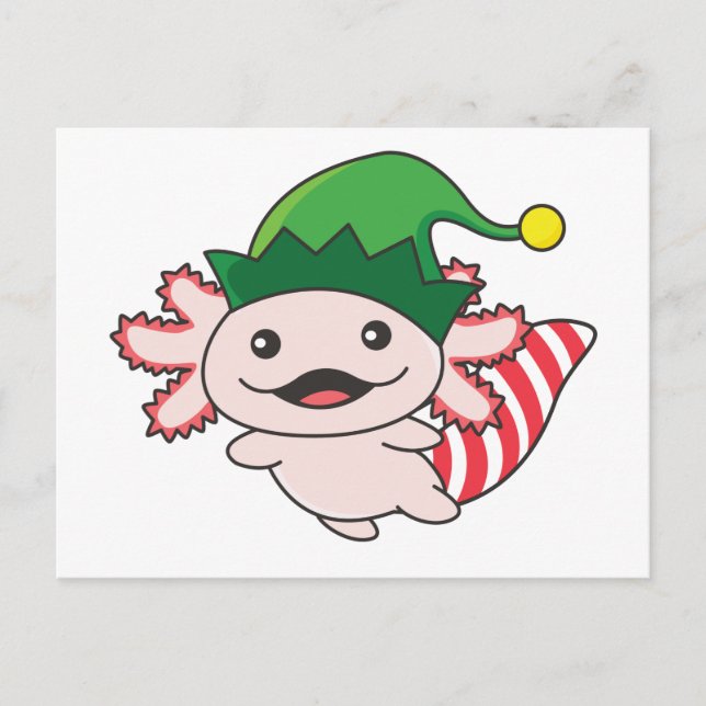 Cartão Postal Axolotl Merry Christmas Winter Elf Axolotl Postcar (Frente)