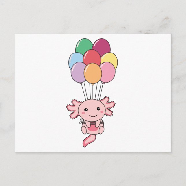 Cartão Postal Axolotl Voa Com Balões Coloridos (Frente)