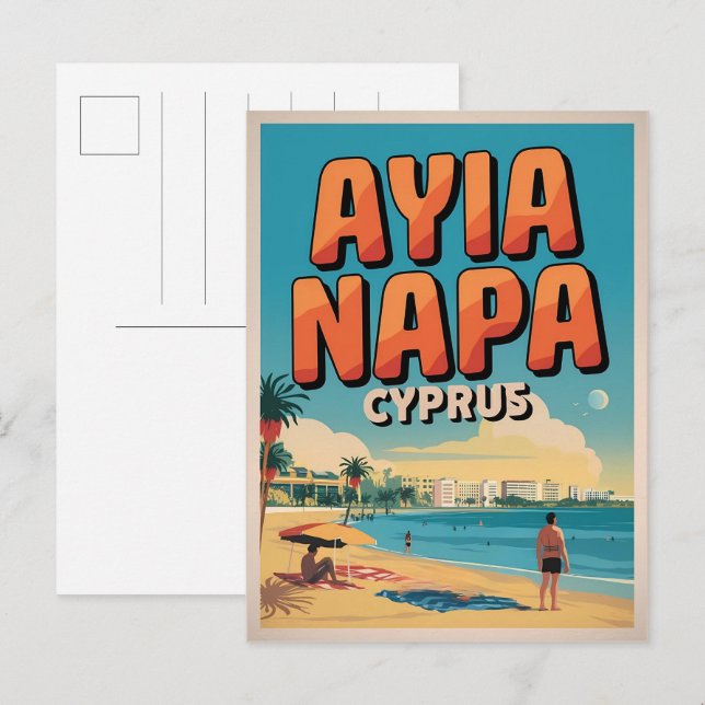 Cartão Postal Ayia Napa Chipre, praia branca presentes mediterrâ (Frente/Verso)