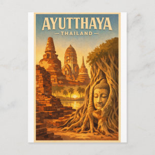 Cartão Postal Ayutthaya, Tailândia, em um retro atemporal