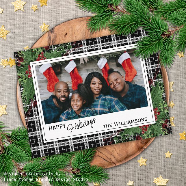 Cartão Postal Azevinho Verde Clássico Bagas Vermelhas Folhagem B (Criador carregado)