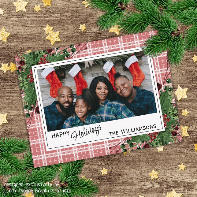 Cartão Postal Azevinho Verde Clássico Bagas Vermelhas Folhagem B (Criador carregado)