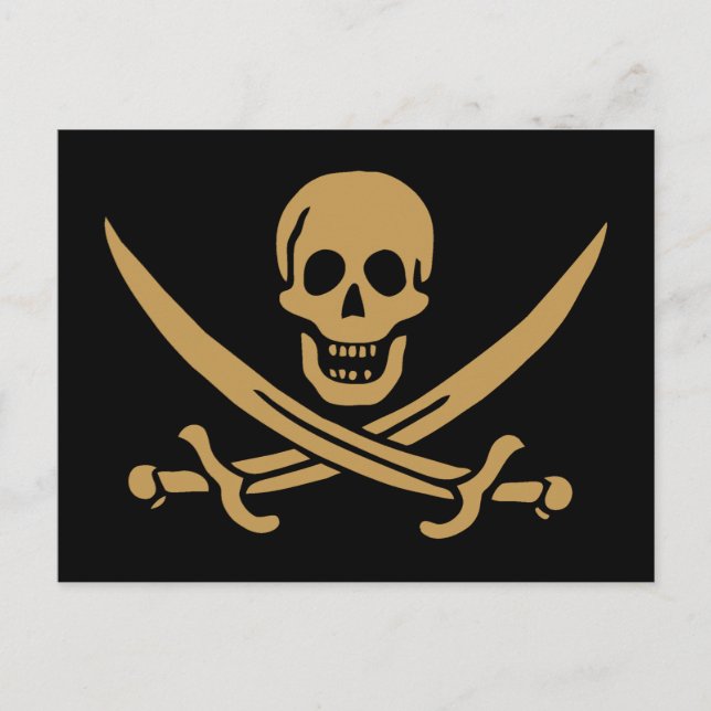 Cartão Postal Aztec Dourado Crânio e Cutlass Pirata Calico Jack (Frente)