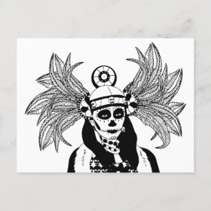 Cartão Postal Aztec Índia Day Of Morte Skeleton man Art